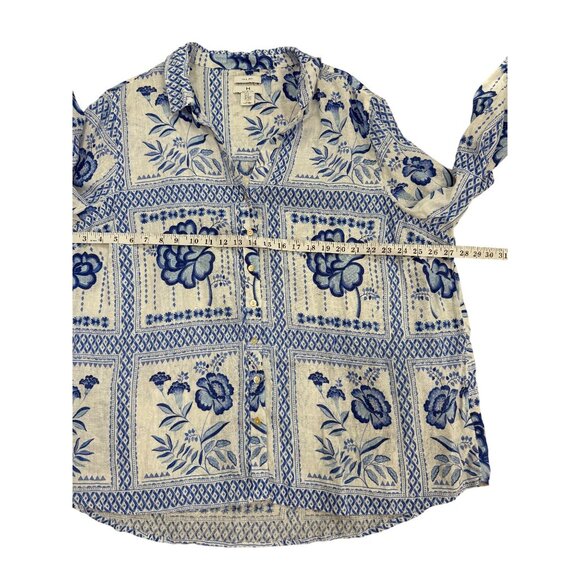 Halston Floral Linen Button-Up Top Blue White Tunic Shirt Womens Size 3X - Picture 5 of 6